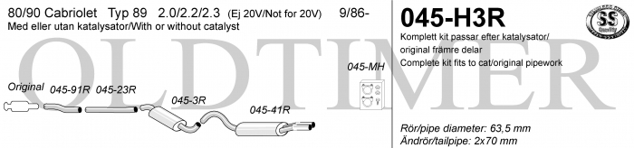 RVS Sportuitlaat Audi 80 Cabrio van Simons met eindstyling 2x 70mm rond